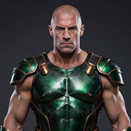 Bald Man in Roman-Style Green and Bronze Armor Portrait