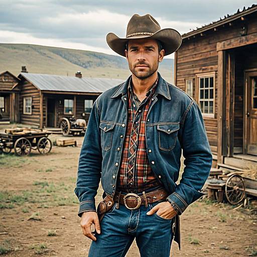Authentic Cowboy Portrait in Rustic Western Town