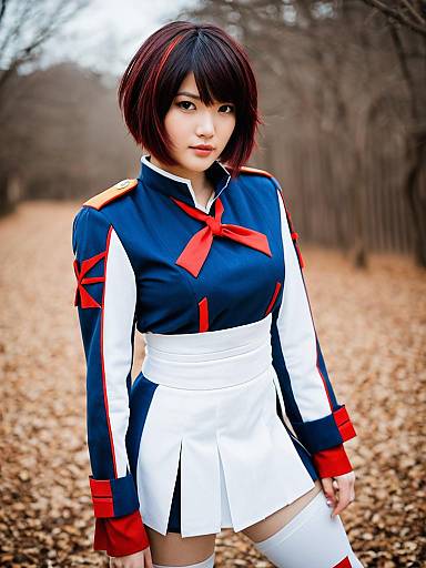 Kill la Kill Inspired Cosplay Woman in Blue and Red Uniform Outdoors