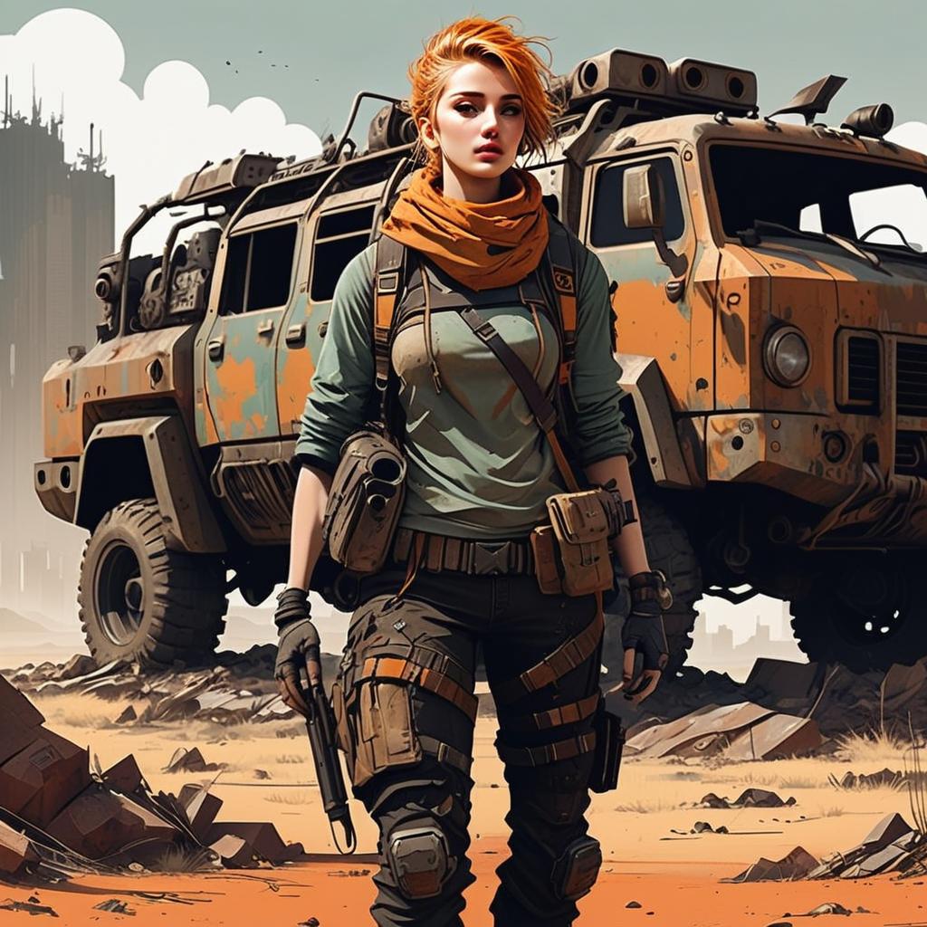 Confident Woman in Tactical Gear in Post-Apocalyptic Desert