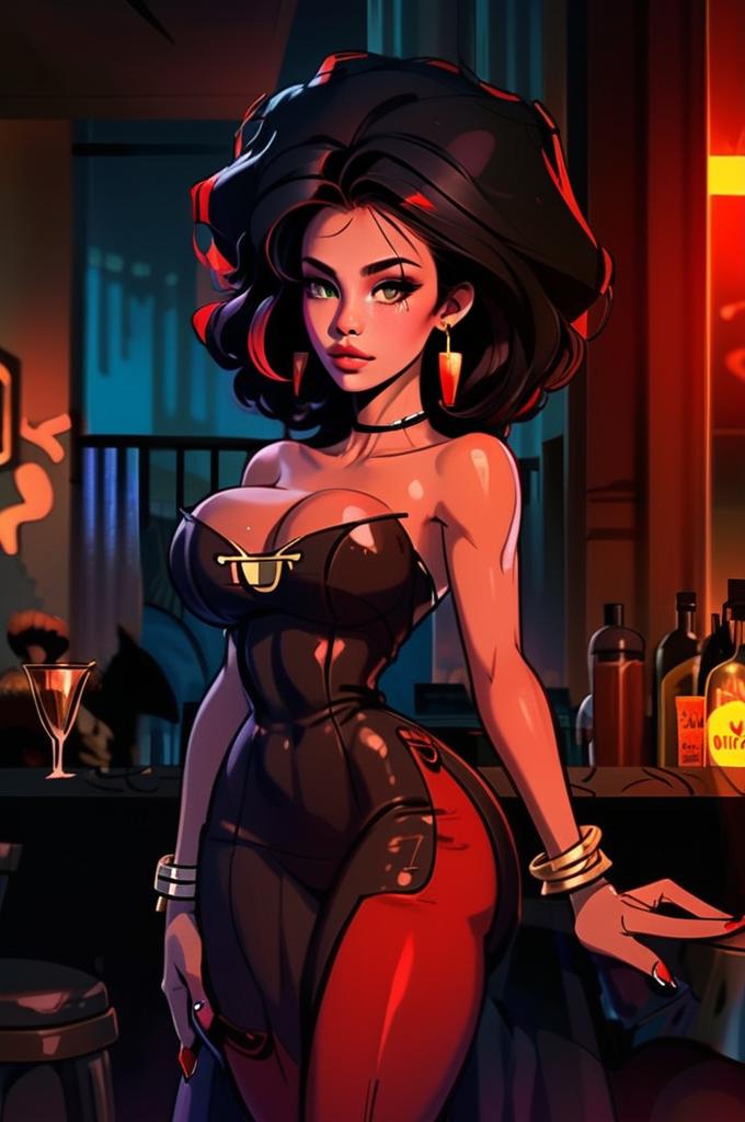 Stylish Woman in Black and Red Outfit at Bar Digital Art