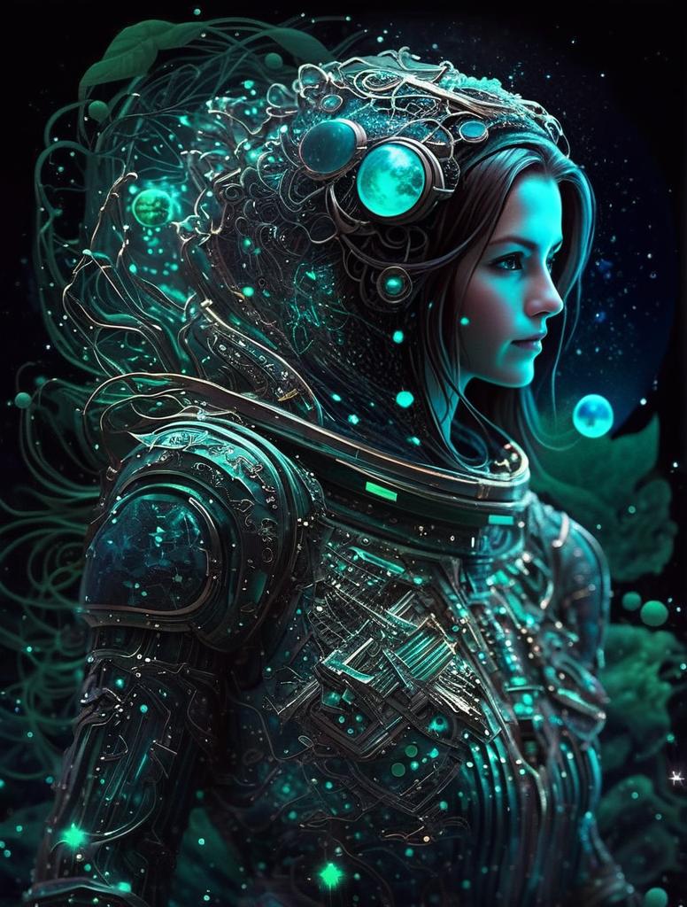Futuristic Woman in Bioluminescent Space Suit Futuristic Woman in Bioluminescent Space Suit