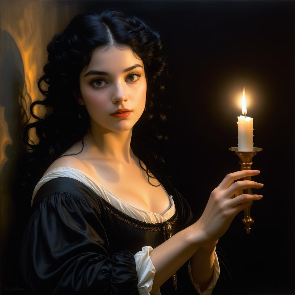 Woman with Candle in Timeless Atmosphere