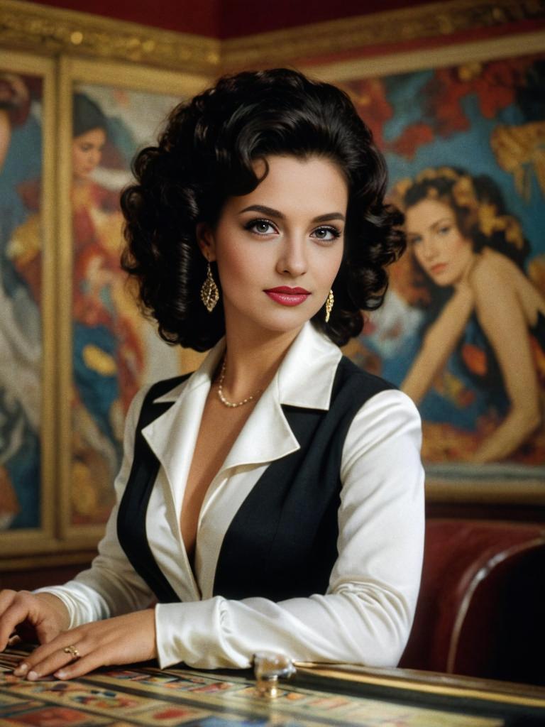 Glamorous Woman in Vintage Black and White Outfit