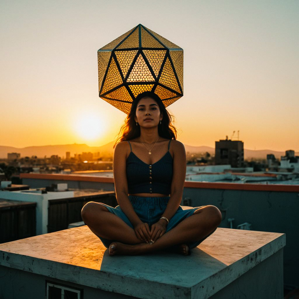 Woman on Rooftop at Sunset with Lantern Woman on Rooftop at Sunset with Lantern