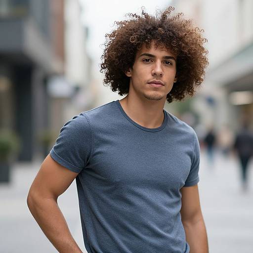 Portrait of Young Man with Curly Afro Hair in Urban Setting