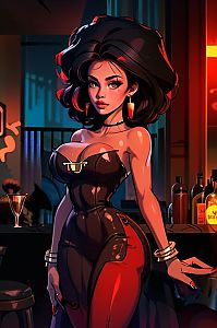 Stylish Woman in Black and Red Outfit at Bar Digital Art