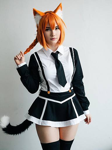 Arknights Mousse Cosplay with Orange Fox Ears and School Uniform Outfit