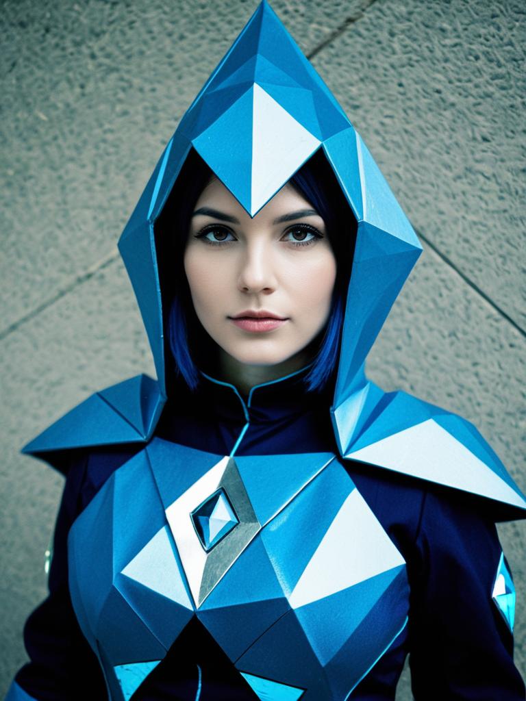 Realistic Blue Diamond Costume Woman Cosplay with Geometric Armor