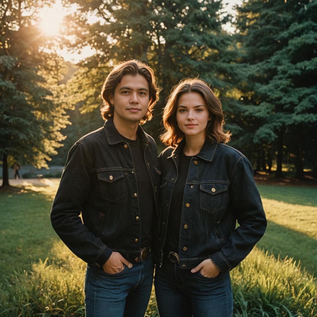 Confident Couple in Denim Jackets Outdoors