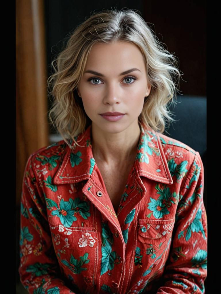 Woman in Red Floral Jacket