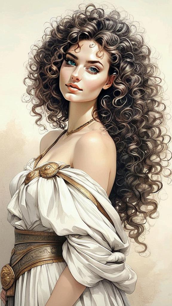 Elegant Digital Portrait of a Curly-Haired Woman