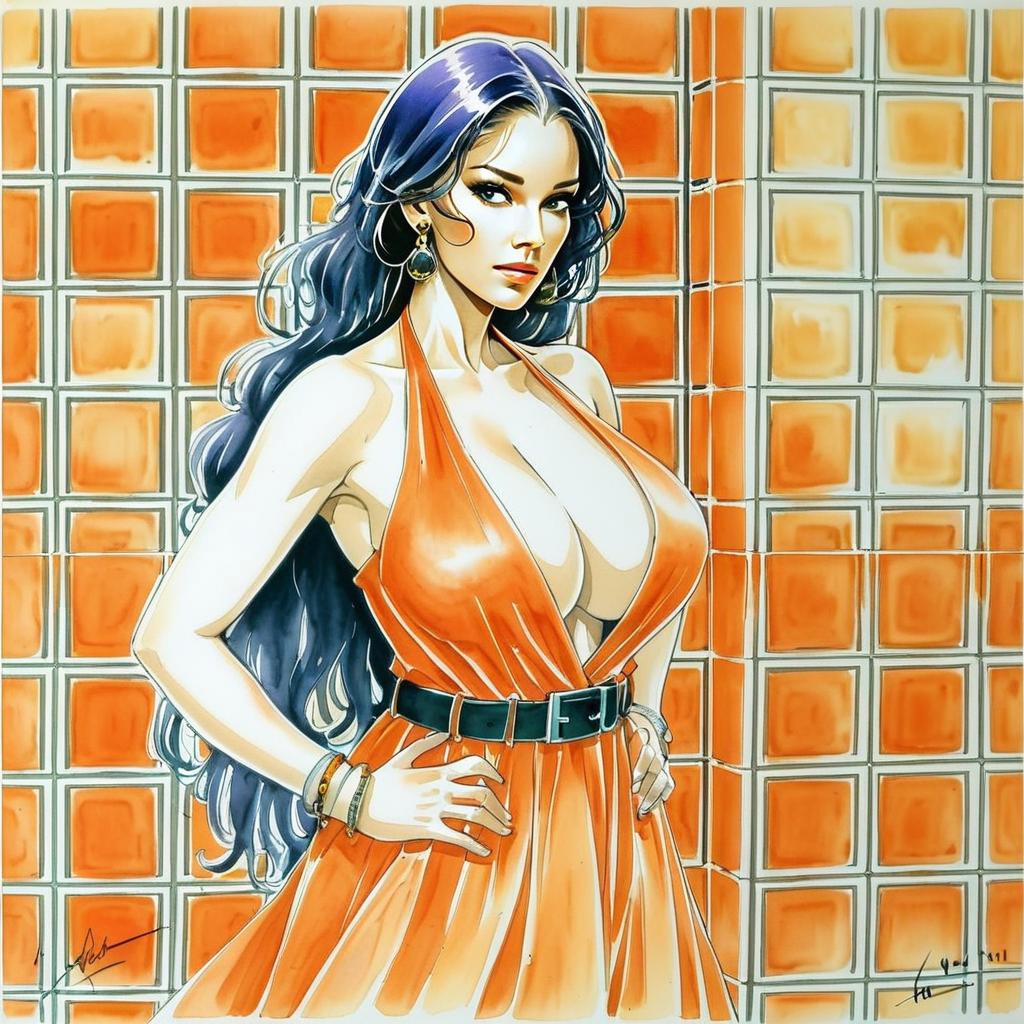 Confident Woman in Orange Halter Dress