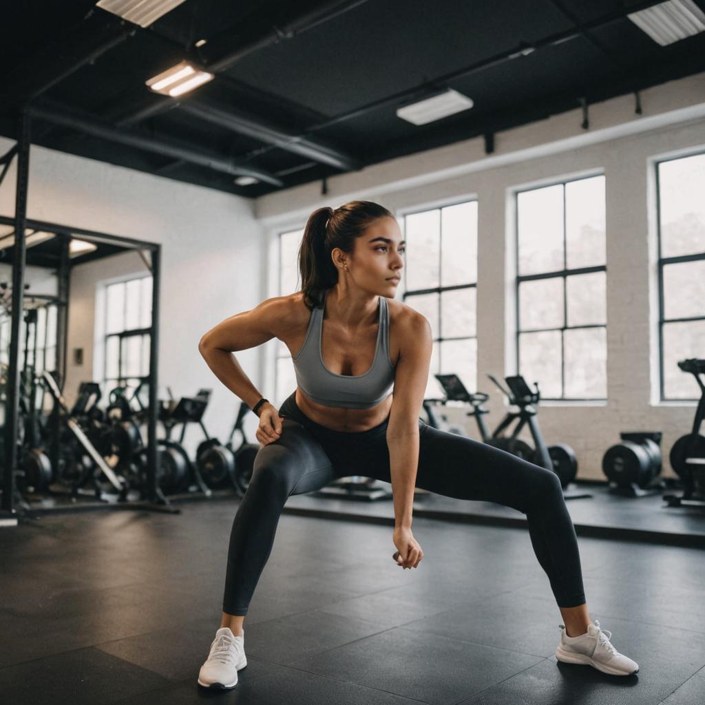 Woman Performing Lunges in Modern Workout Space