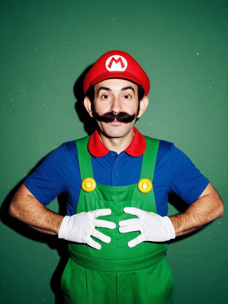 Man in Mario Luigi Halloween Costume Humorous Cosplay