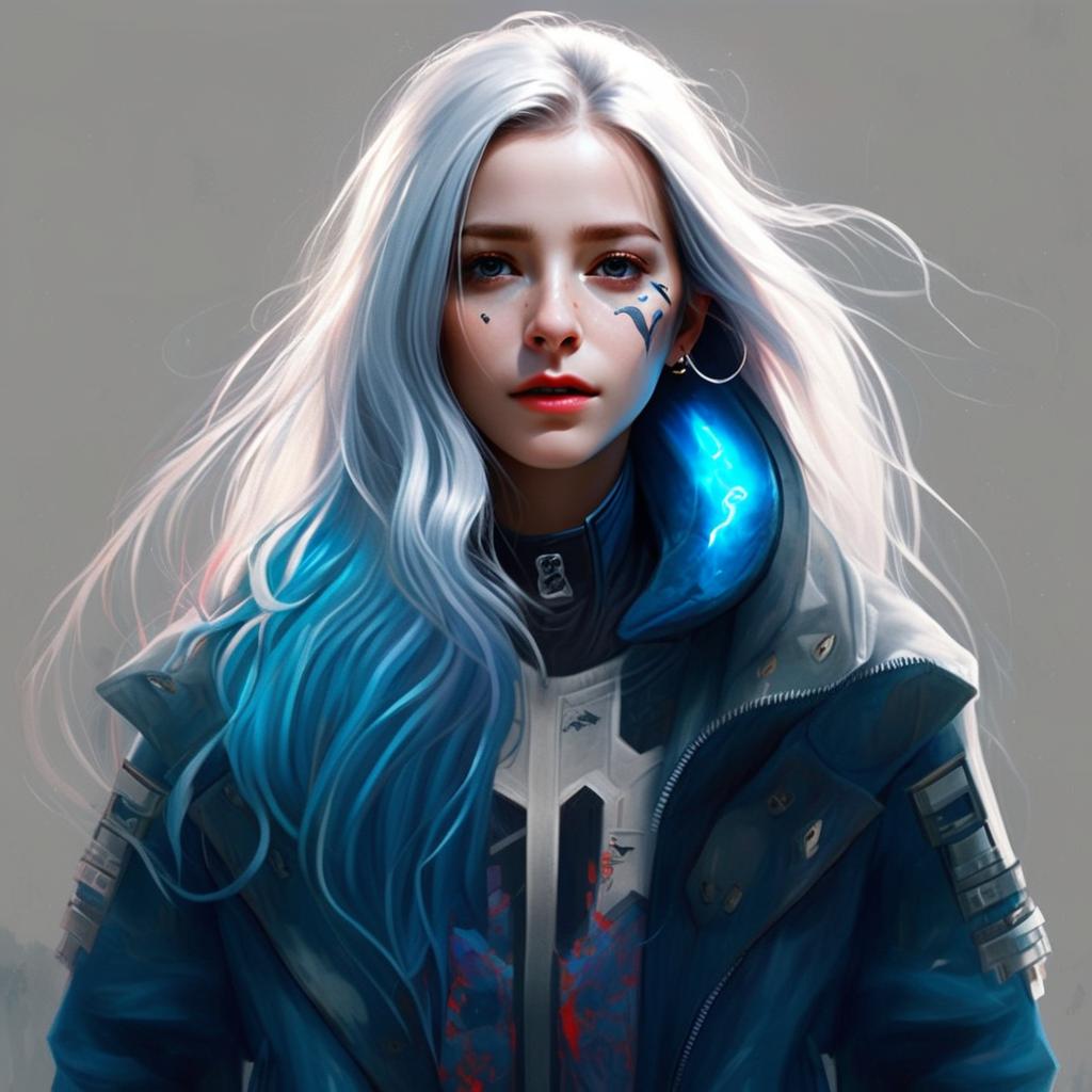 Futuristic Woman with Blue Hair and Cyberpunk Jacket