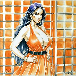 Confident Woman in Orange Halter Dress