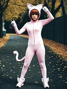 Man Cosplaying as Mew in Realistic Pink Pokémon Costume