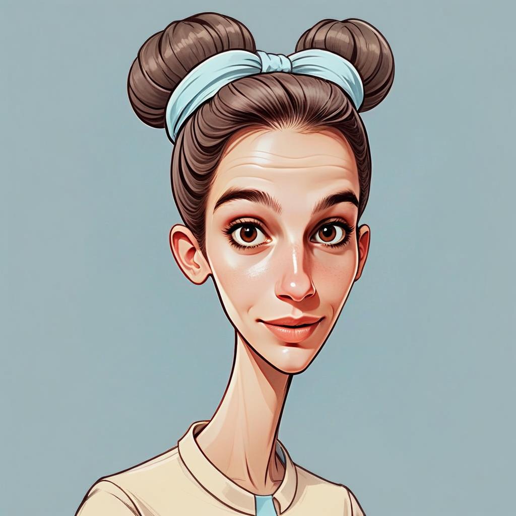 Stylized Digital Portrait of Young Woman with Hair Buns and Blue Headband