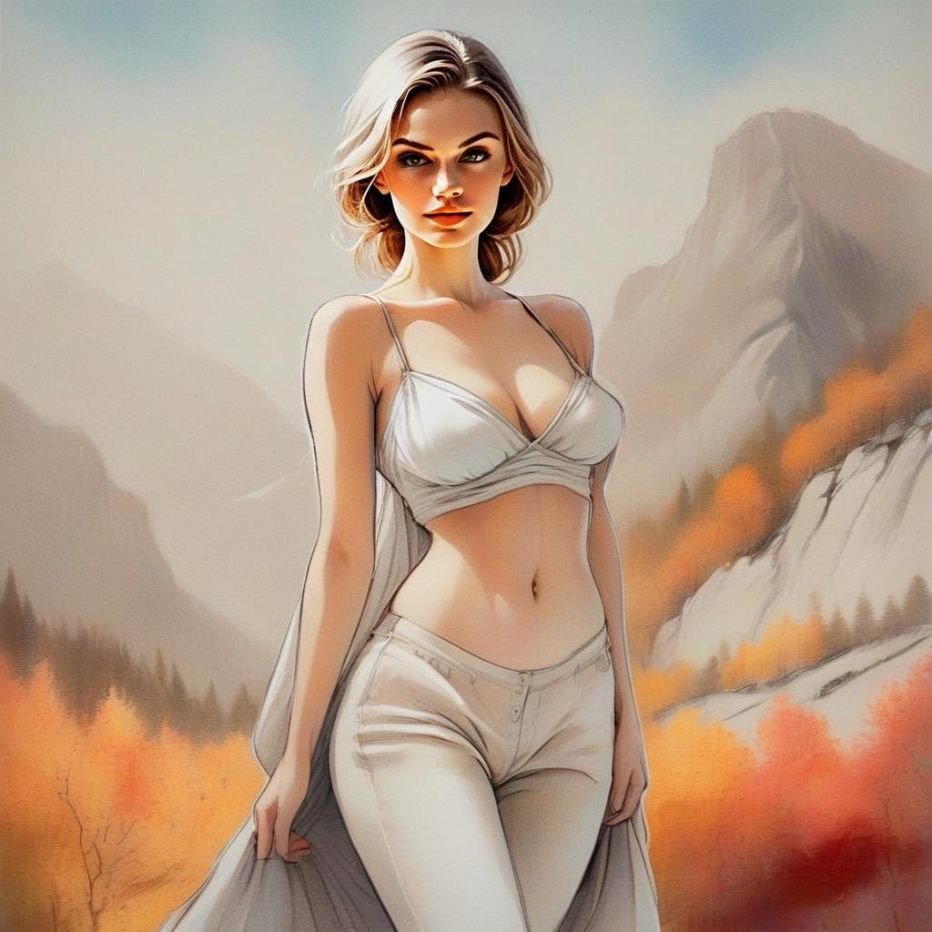 Confident Woman in Stylish Outfit with Natural Backdrop Confident Woman in Stylish Outfit with Natural Backdrop