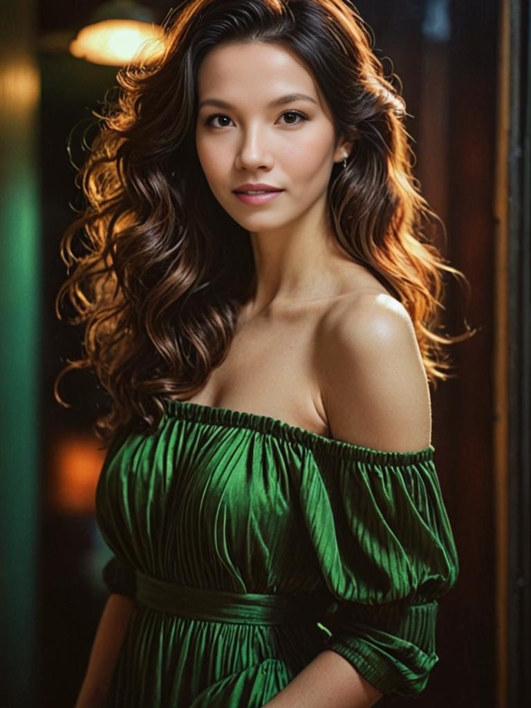 Elegant Woman in Vintage Green Dress