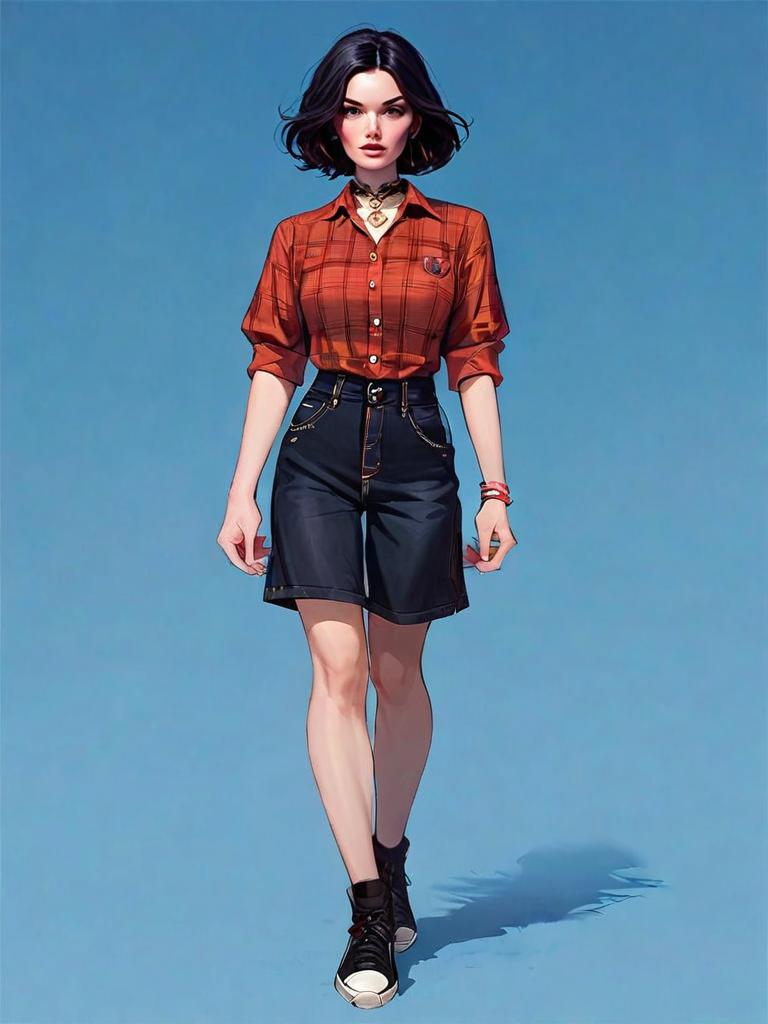 Realistic Digital Illustration of Woman in Casual Outfit Full Body Shot