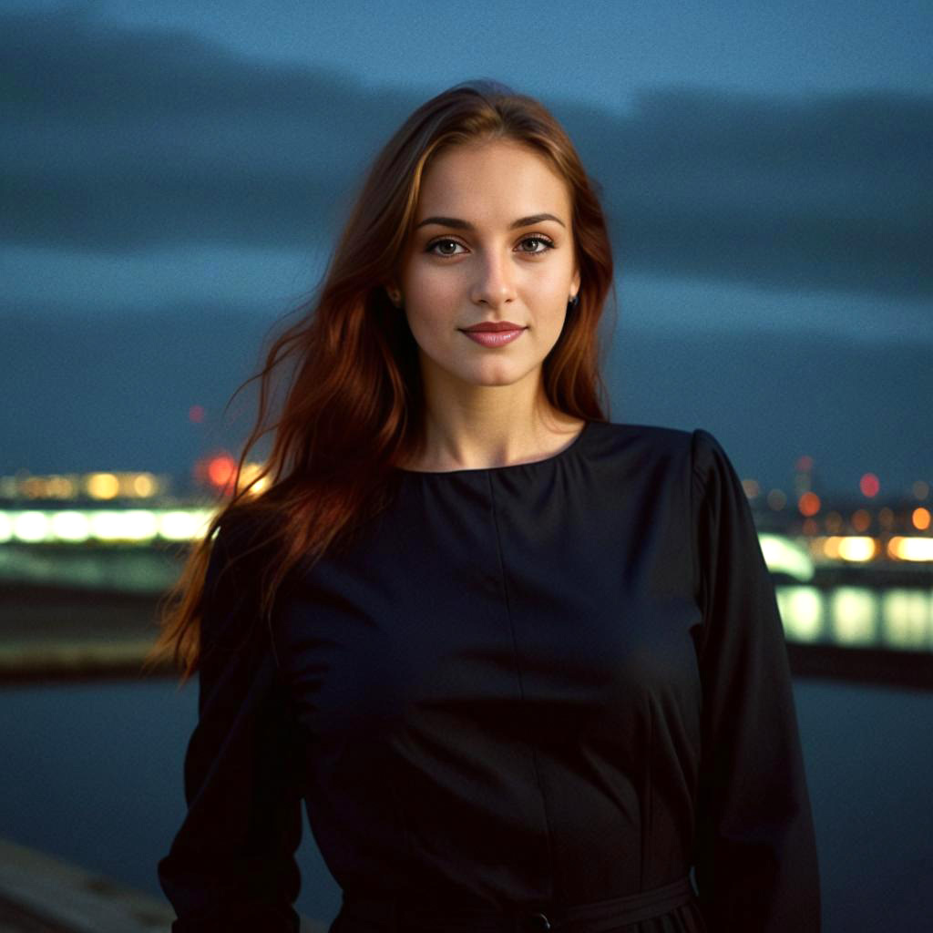 Young Woman with Flowing Hair at Twilight