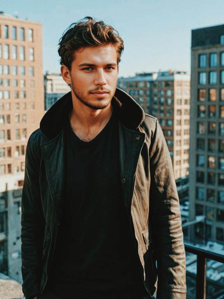 Man in Green Jacket, Cityscape