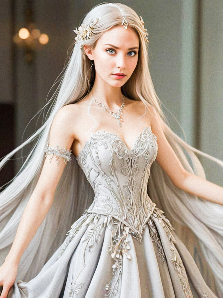 Woman in Vintage Gown with Platinum Blonde Hair