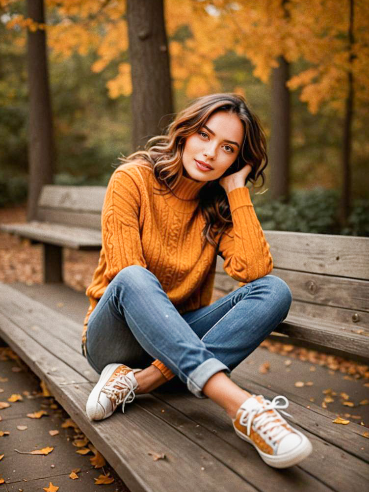 Young Woman in Autumn Foliage