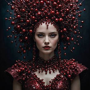 Bold Portrait of Woman in Berry Headdress