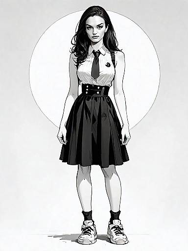 Realistic Black and White Illustration of Woman in Stylish Casual Outfit Full Body