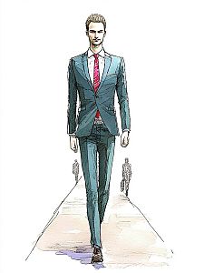 Stylish Man in Teal Suit on Runway
