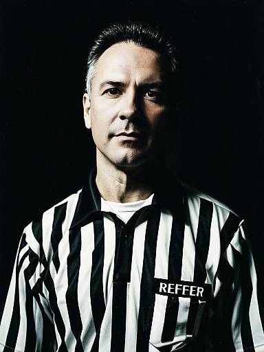Man in Referee Costume Waist Up Editorial Portrait Photorealistic