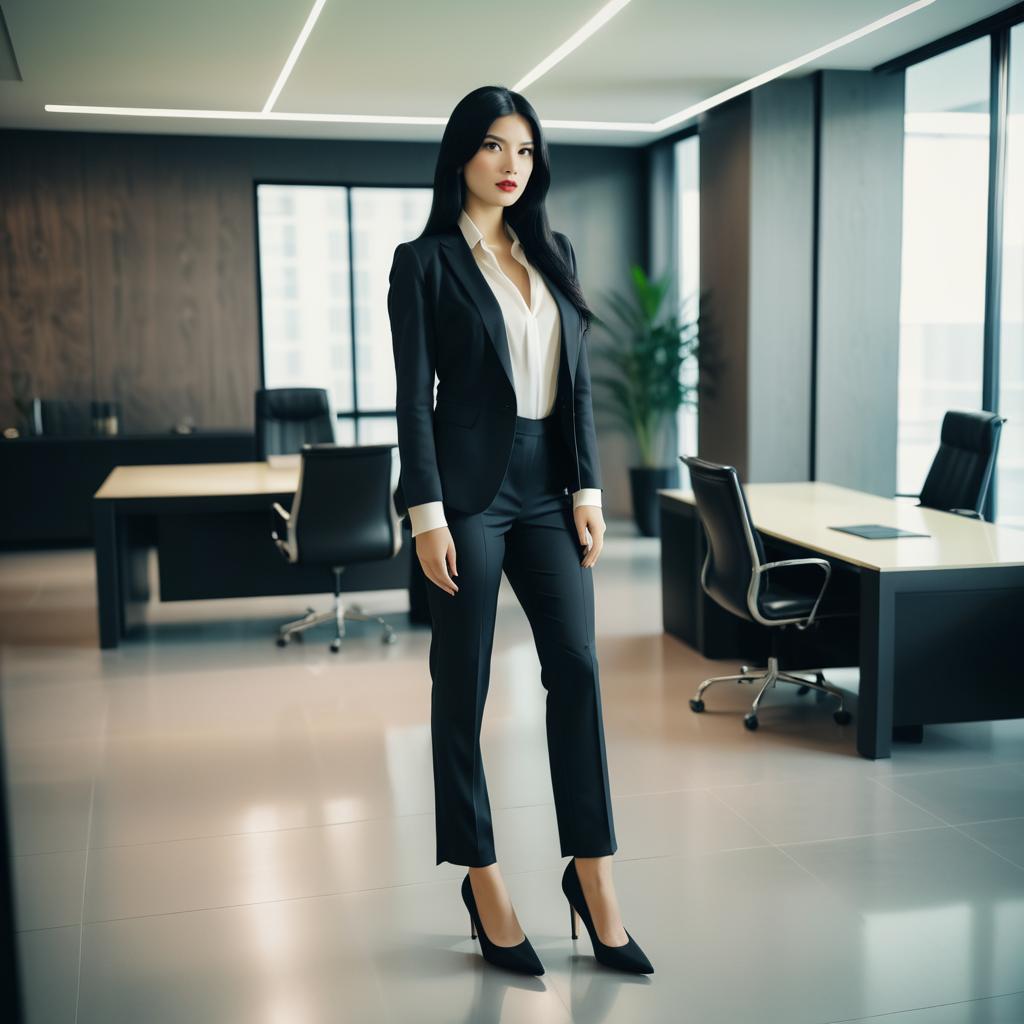 Confidently Dressed Woman in Modern Office