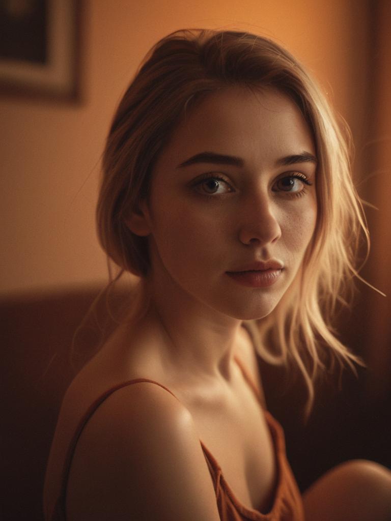 Warm Intimate Portrait of Blonde Woman in Soft Light