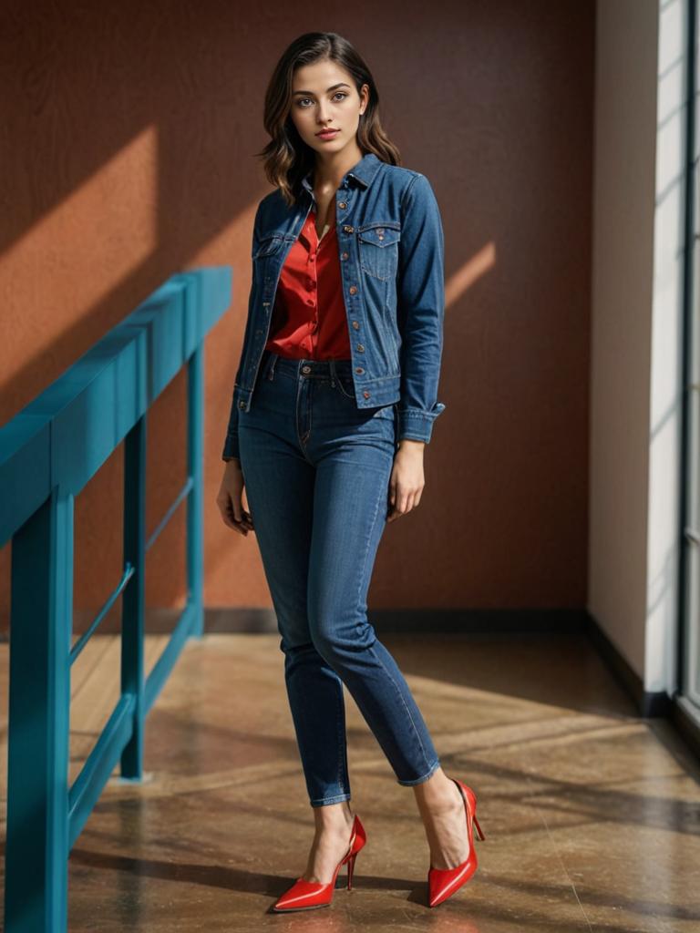 Stylish Woman in Modern Denim Outfit