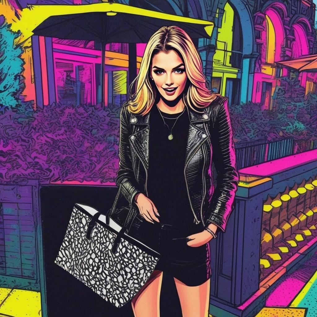 Confident Woman in Stylish Black Outfit Against Urban Backdrop Confident Woman in Stylish Black Outfit Against Urban Backdrop