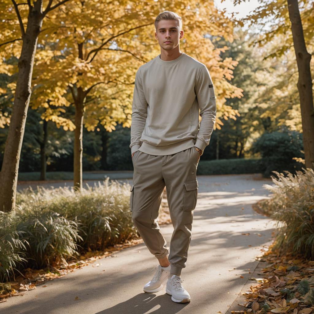 Stylish Young Man in Autumn Park