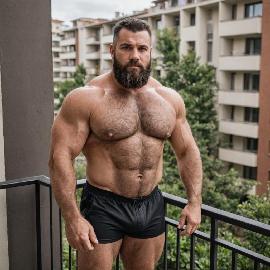 Confident muscular man with a burly chest