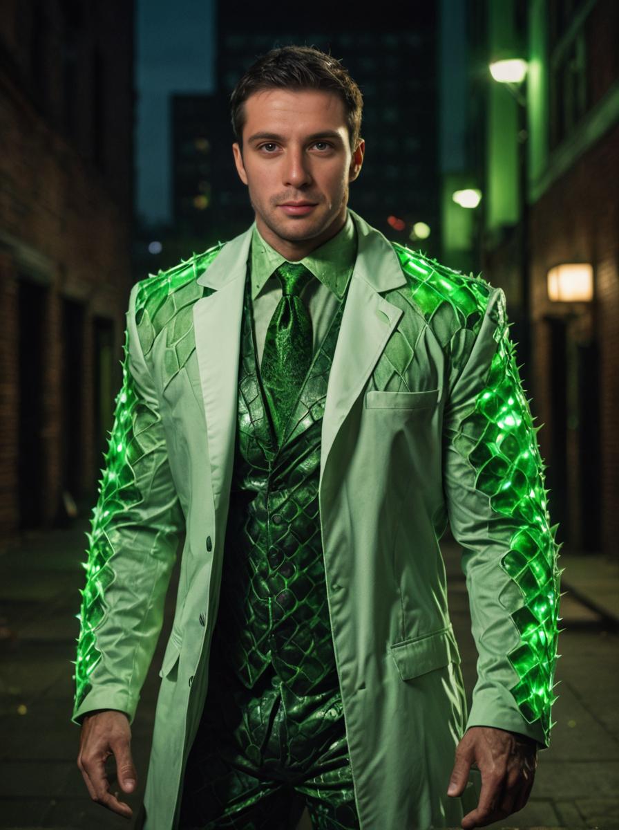 Futuristic Man in Green Suit