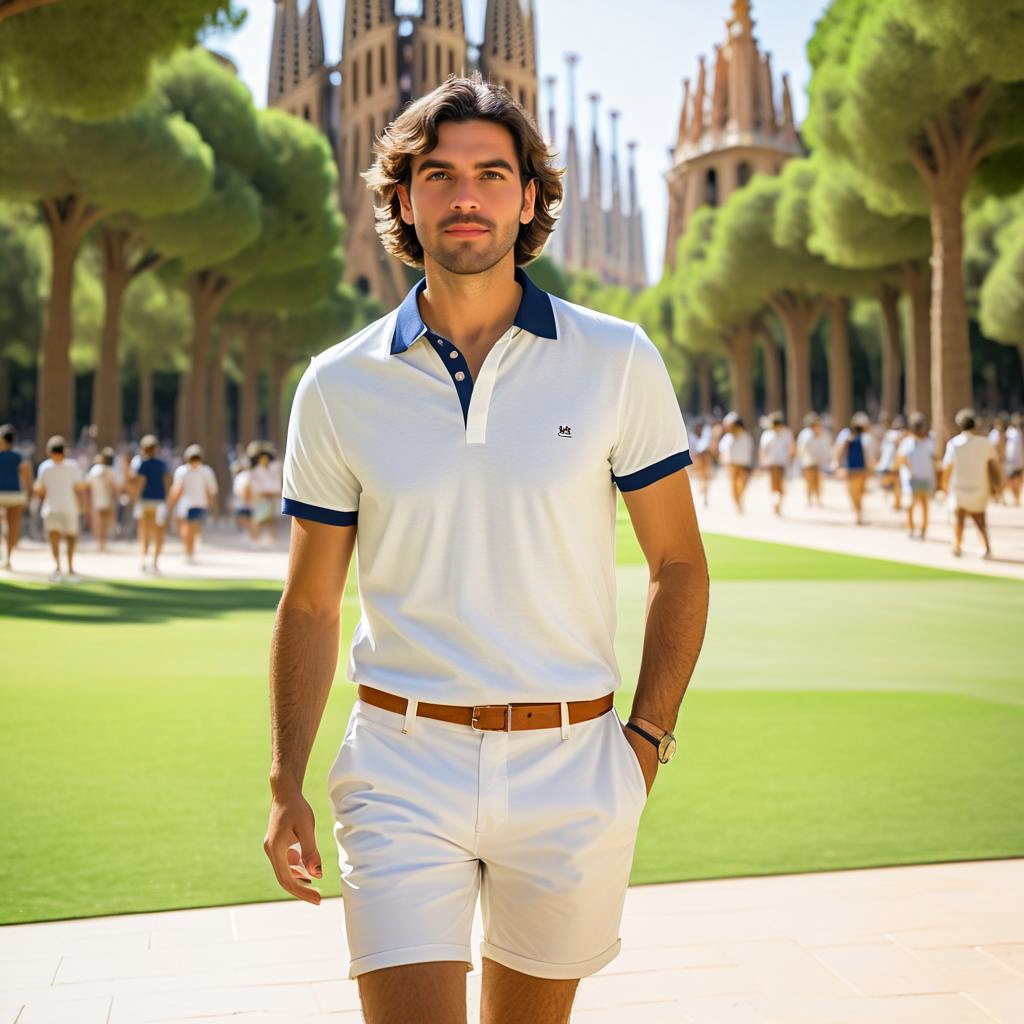 Stylish Young Man in Polo Shirt at Outdoor Venue