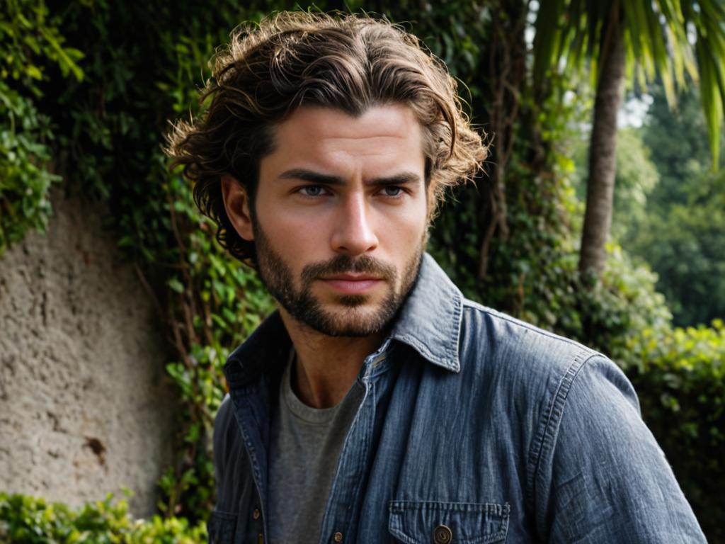 Casual man in denim shirt outdoors