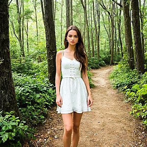 Woman in White Dress Walking Through Forest
