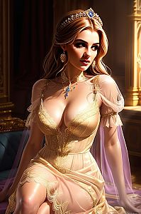 Elegant Royal Woman in Golden Gown with Jeweled Tiara Digital Art