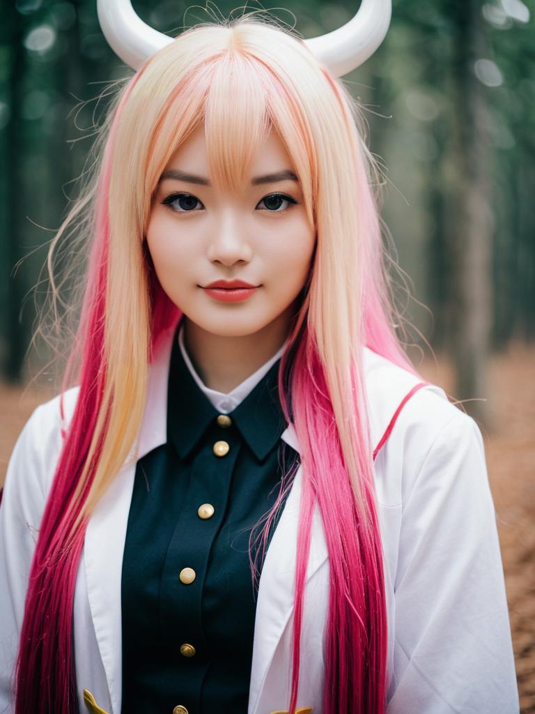 Realistic Cosplay of Madoka Magica Character with Blonde and Pink Hair