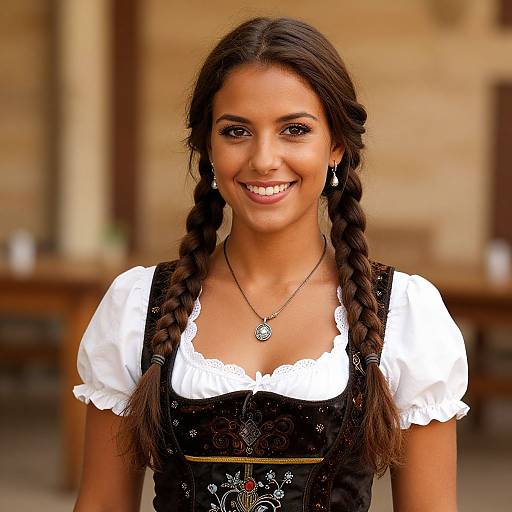 Young Woman in Traditional Bavarian Dirndl with Braided Hair