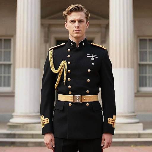 Man Wearing Prince Phillip Style Military Uniform Standing Outdoors