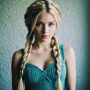 Young Woman with Braids in Blue Crochet Top