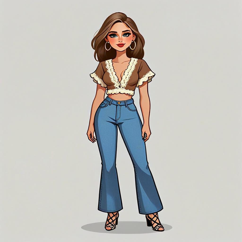 Bohemian Style Woman with Pretty Face Wearing Casual Chic Outfit Illustration